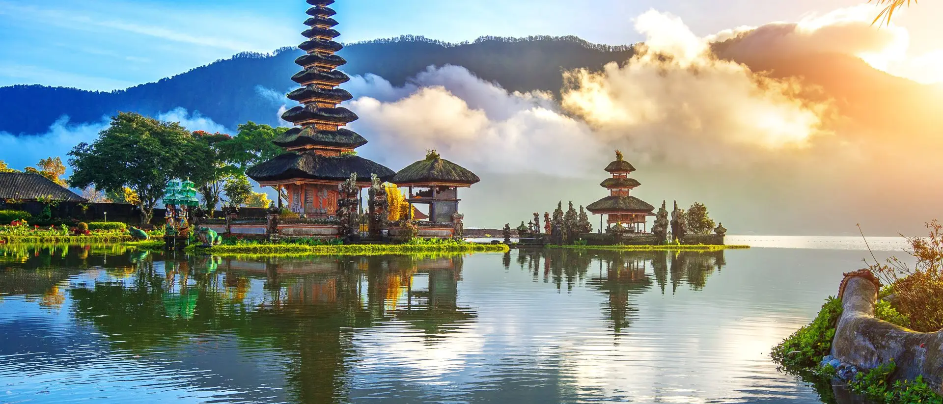 Pura Ulun Danu Beratan temple in Bali, Indonesia, on the shores of Lake Bratan in the mountains near Bedugul