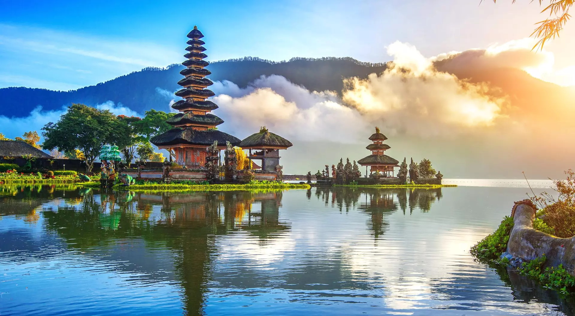 Pura Ulun Danu Beratan temple in Bali, Indonesia, on the shores of Lake Bratan in the mountains near Bedugul