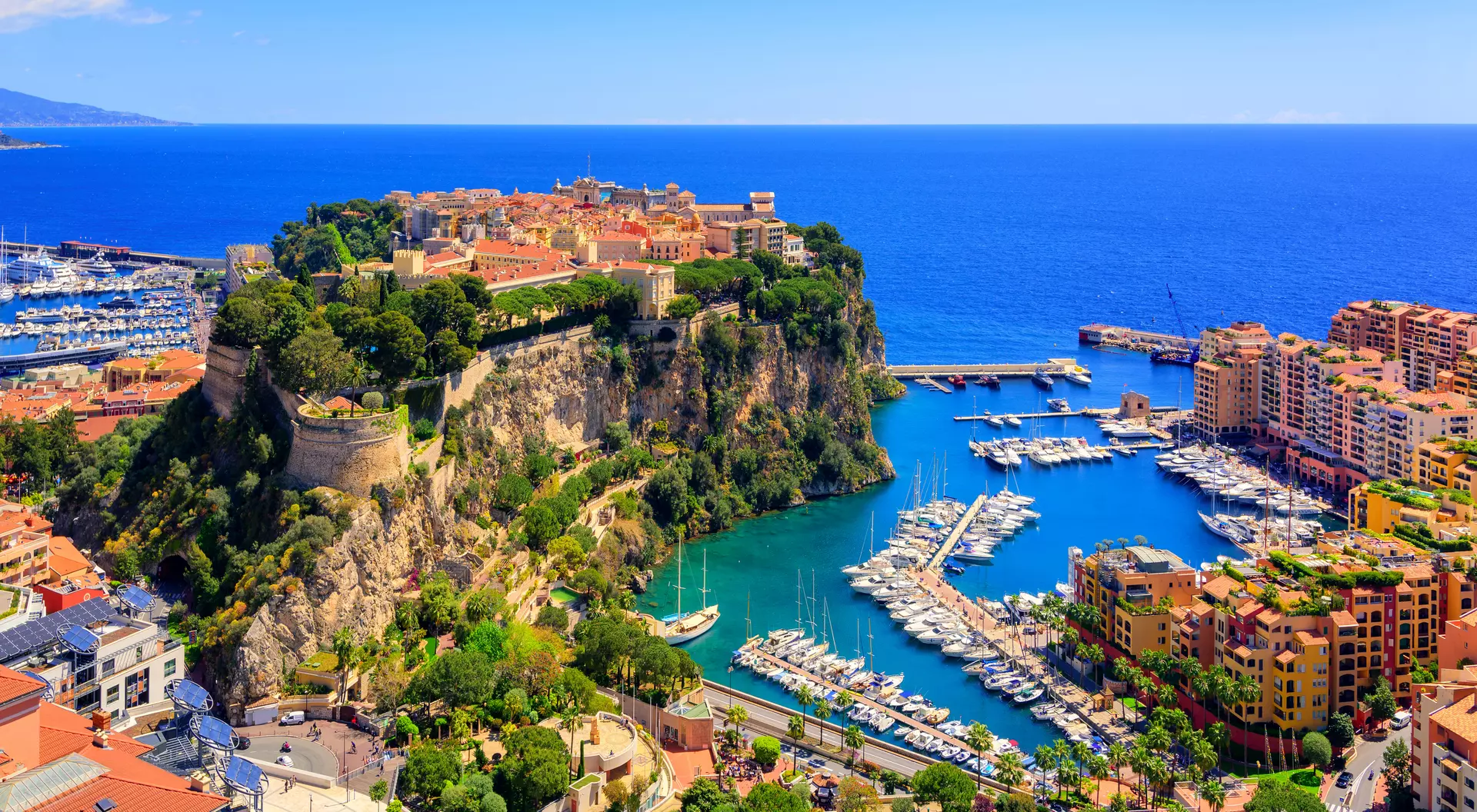 Prince Palace Old town and Prince Palace on the rock in Mediterranean Sea