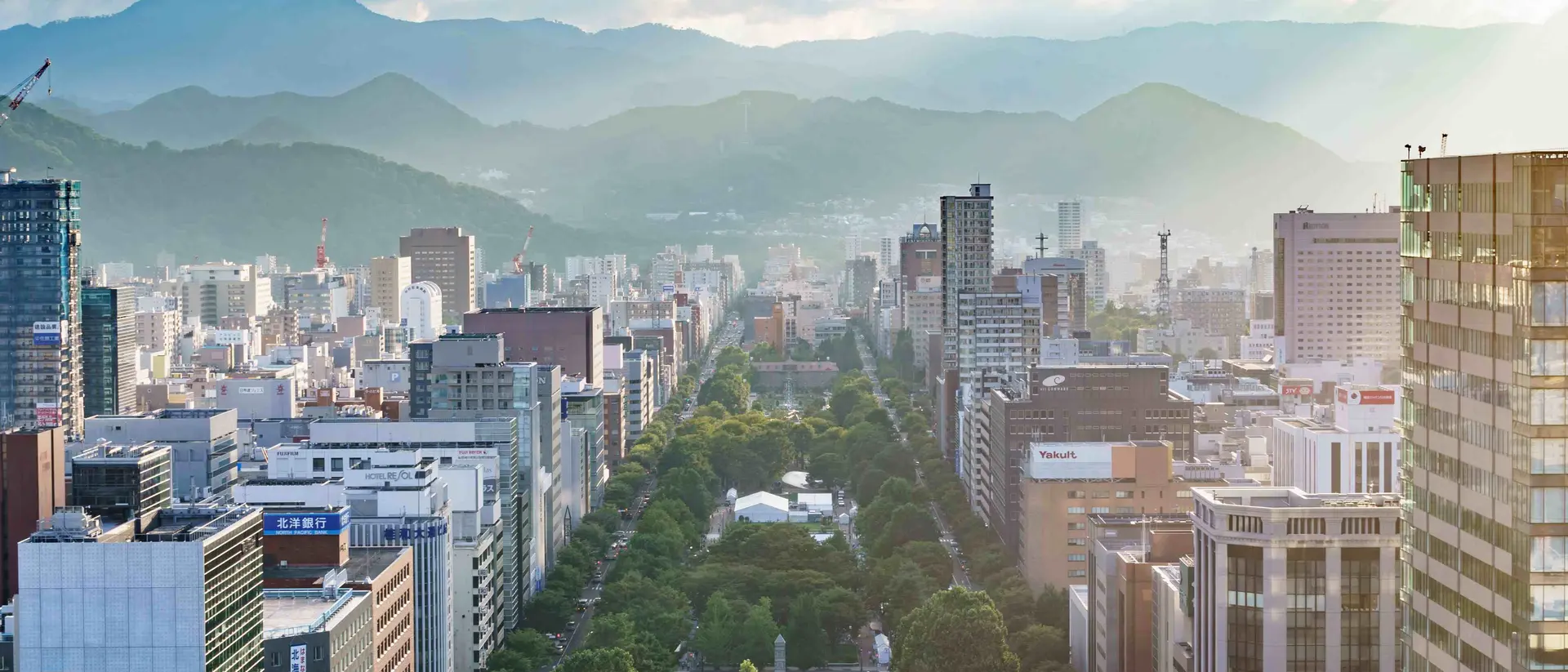 Looking out at Odori park from Sapporo TV tower in Sapporo, Hokkaido, Japan