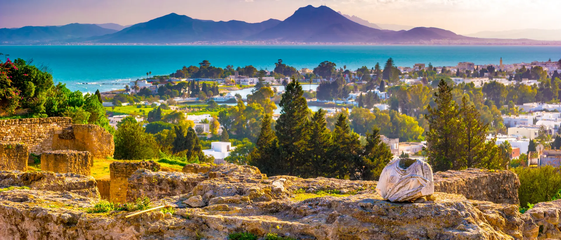 Tunis, Tunisia View from hill Byrsa with ancient remains of Carthage and landscape.