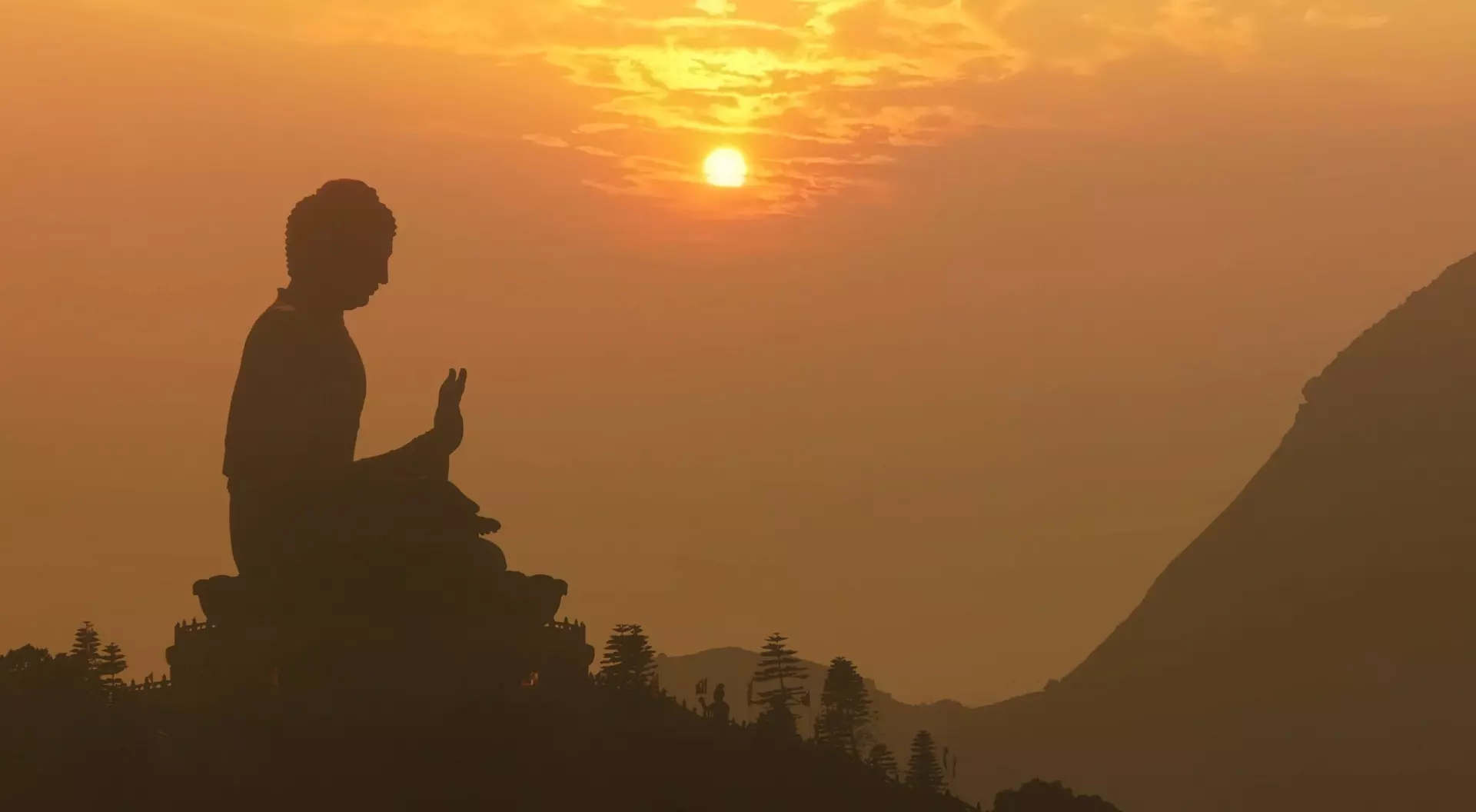 Big Buddha silhouette at sunset