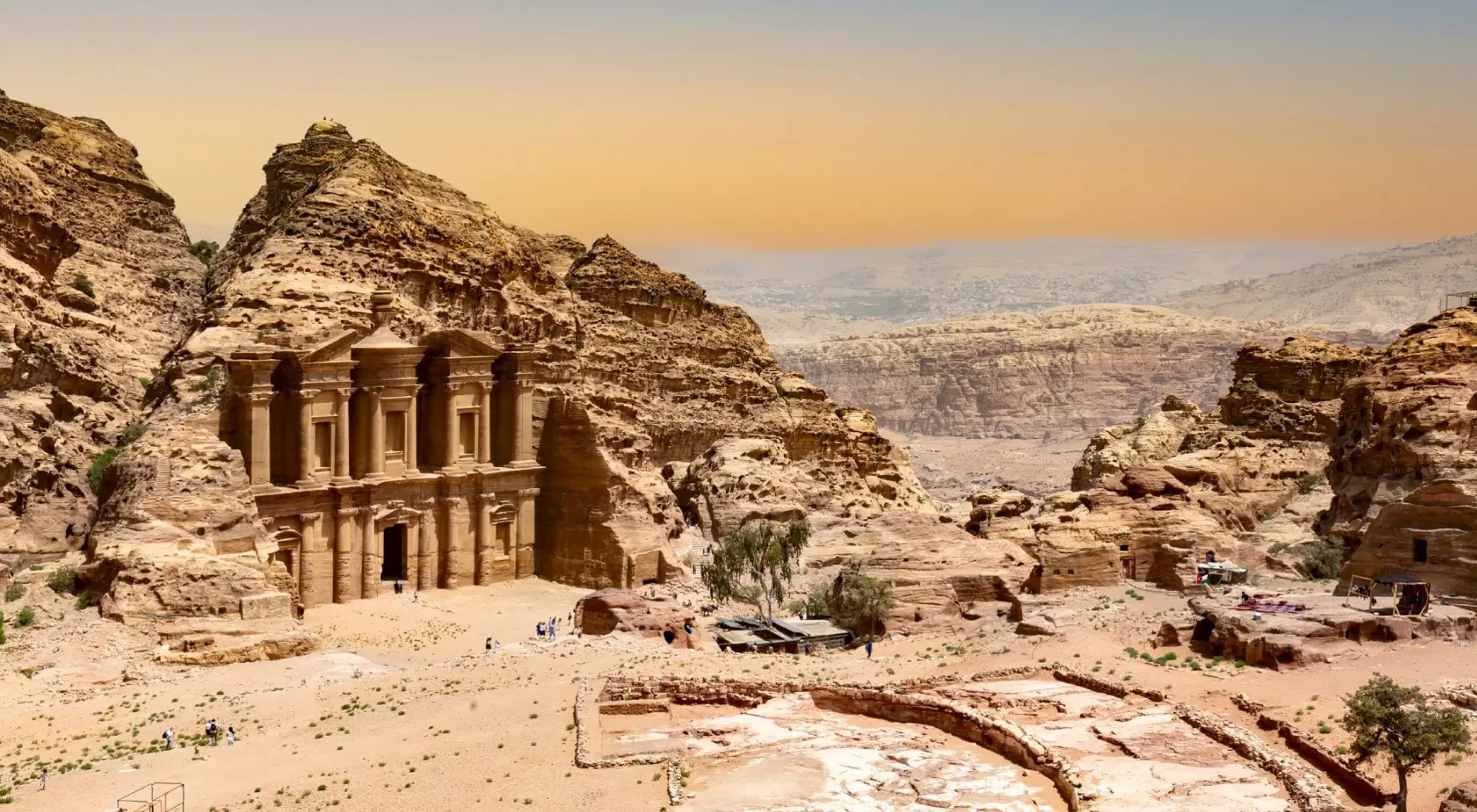 The Monastery or Ad Deir at beautiful sunset in Petra ruin and ancient city of Nabatean kingdom