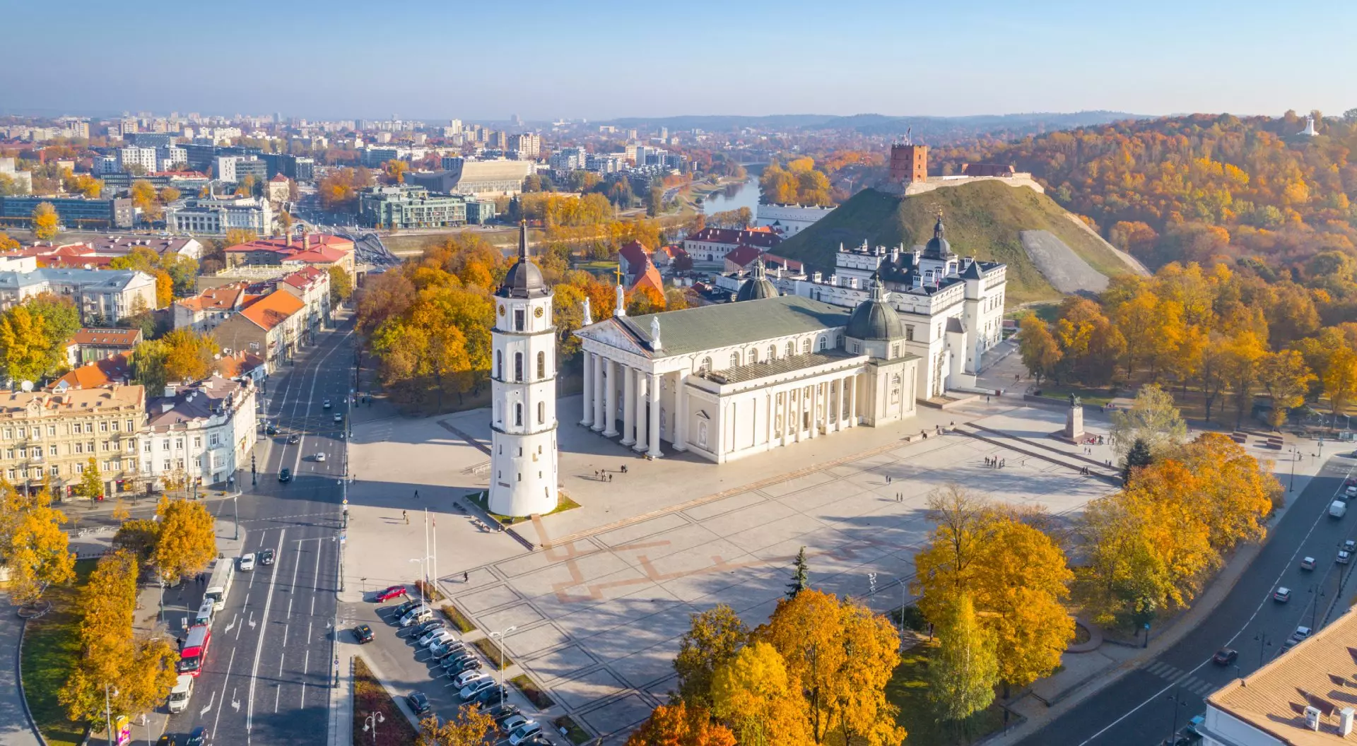The Cathedral Square, main square of the Vilnius Old Town, a key location in city's public life, situated as it is at the crossing of the city's main streets