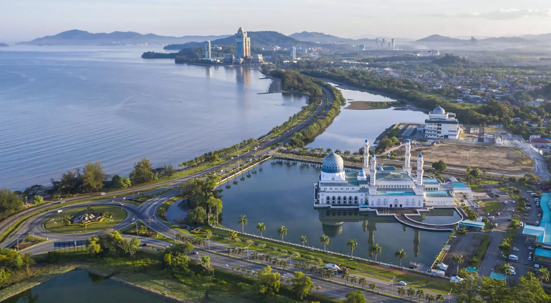 Aerial view of Kota Kinabalu City Floating Mosque