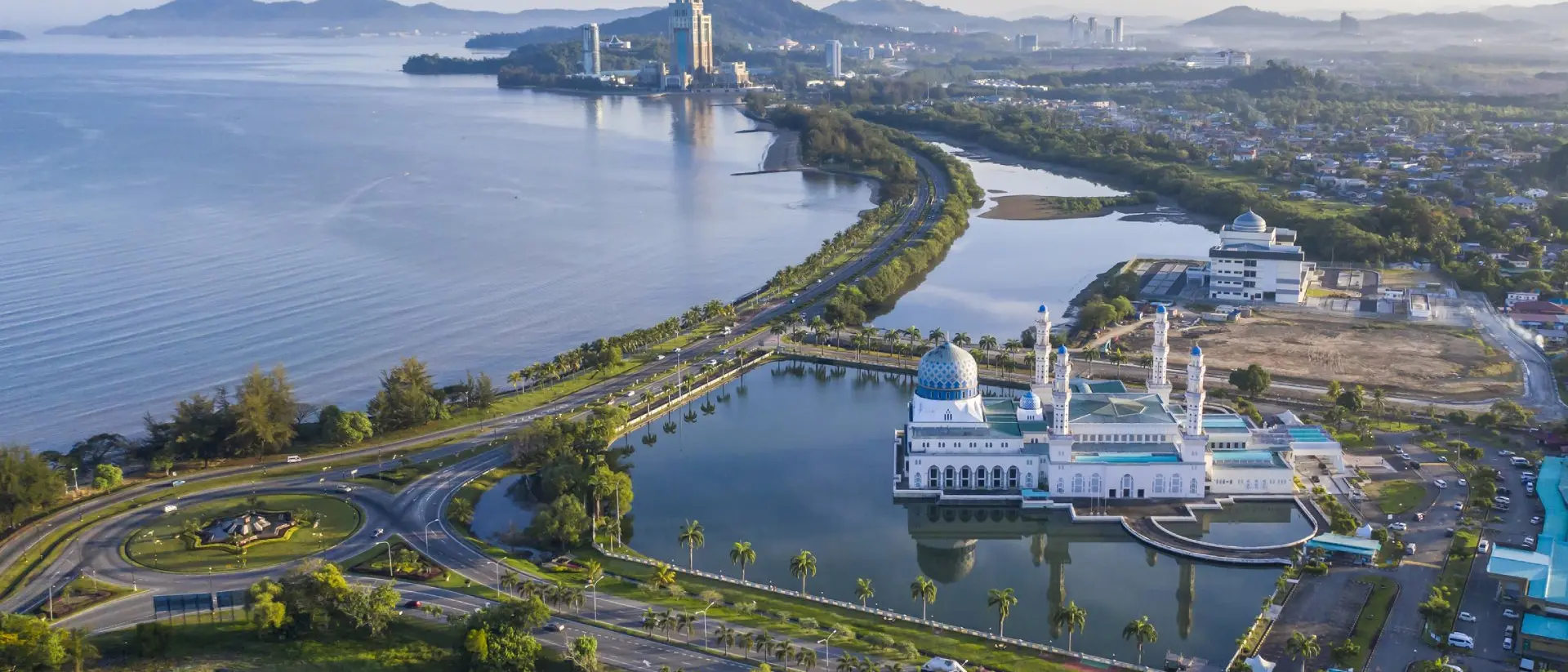 Aerial view of Kota Kinabalu City Floating Mosque