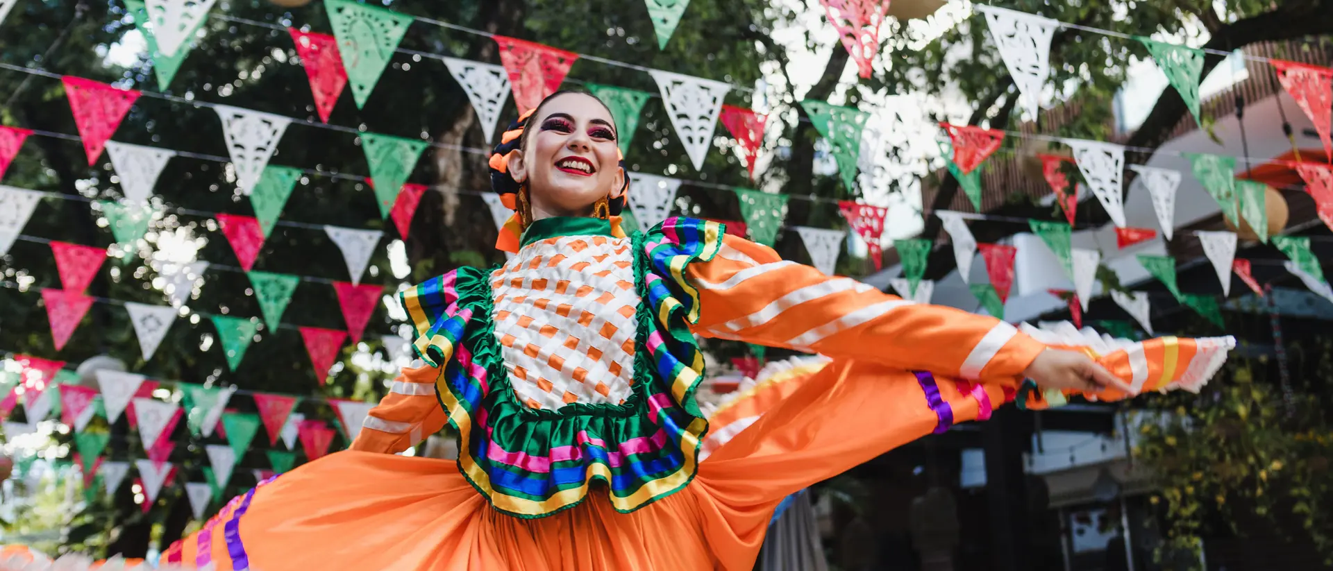 A dancer in traditional garb during a cultural festival in Guadalajara, Mexico.