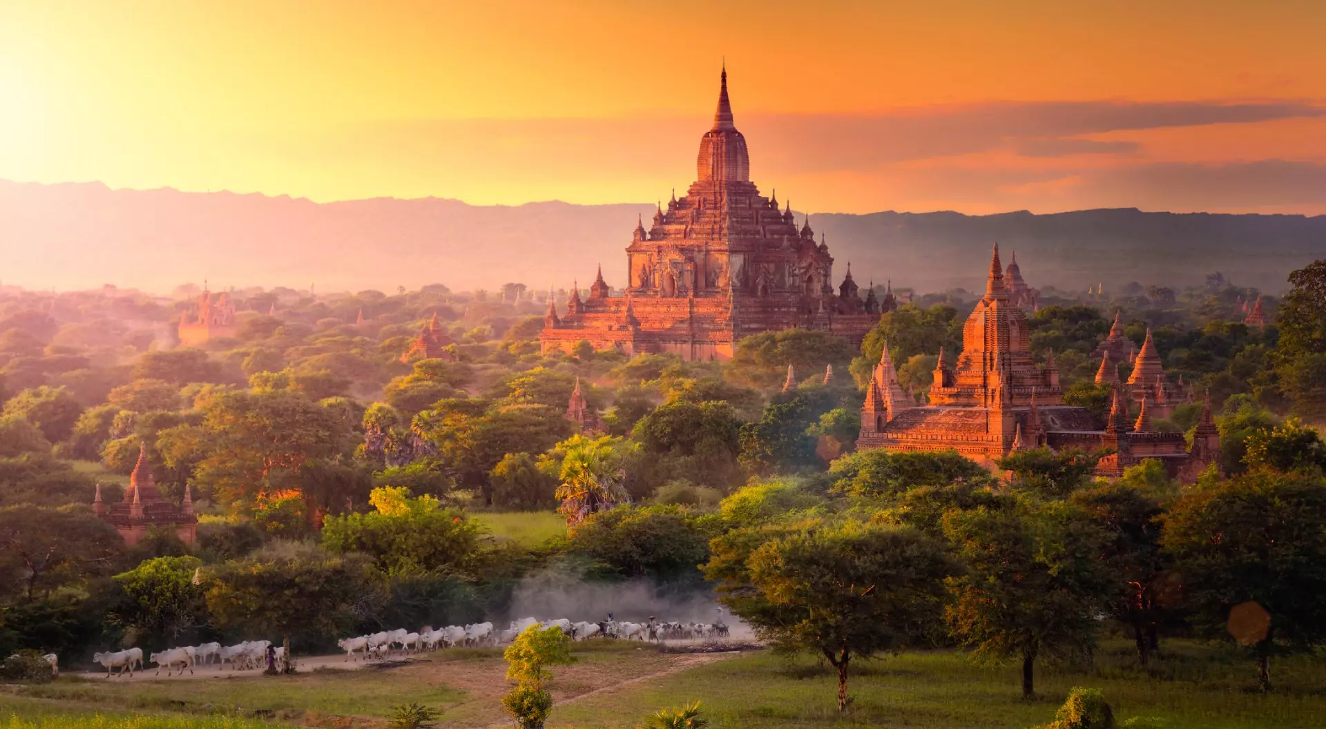 Pagoda landscape in the plain of Bagan