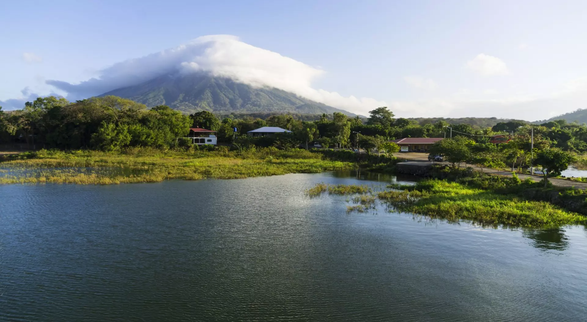Volcano in clouds on Island Ometepe in Lake Nicaragua