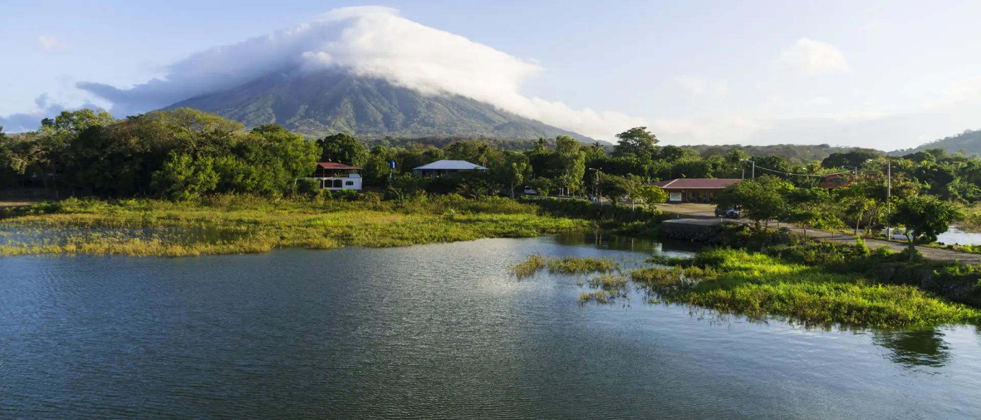 Volcano in clouds on Island Ometepe in Lake Nicaragua