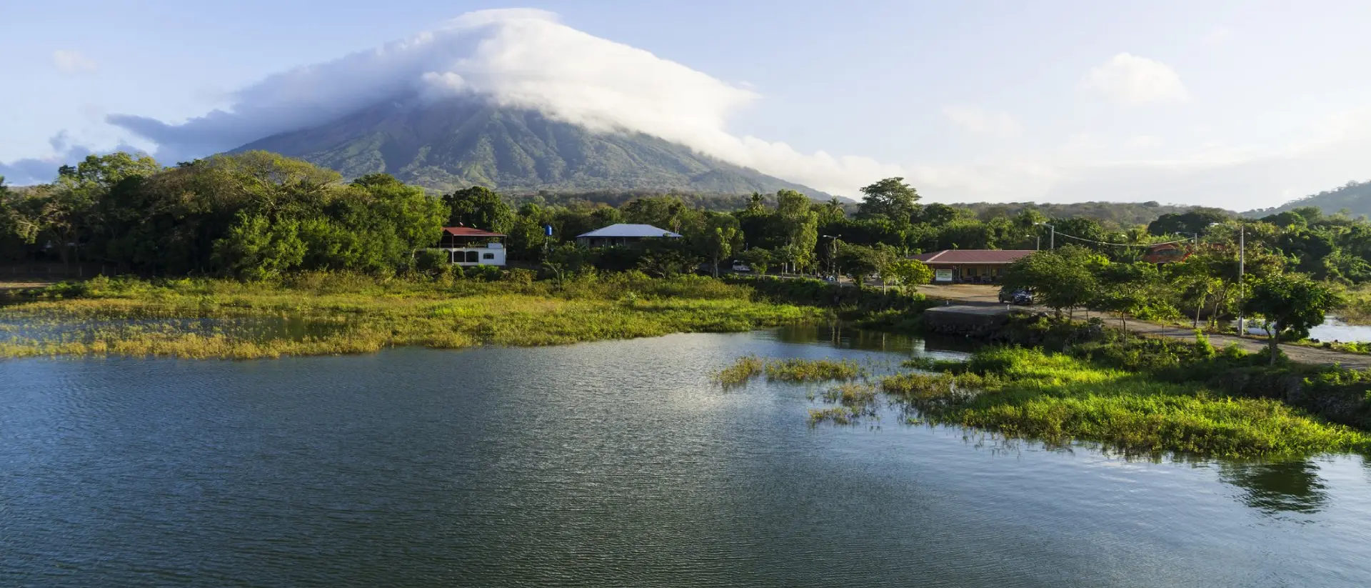 Volcano in clouds on Island Ometepe in Lake Nicaragua