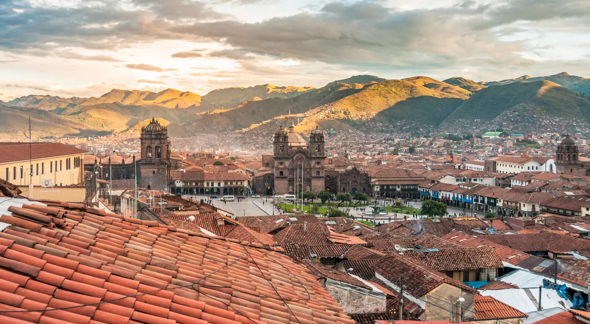 Plaza de Armas, Cusco Panoramic view of Cusco and its colonial rooftops near the main square of Plaza de Armas near sunset in Peru
