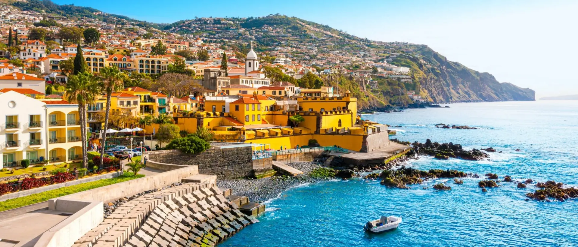 View of Funchal and Fuerte De Madeira in the historical center.