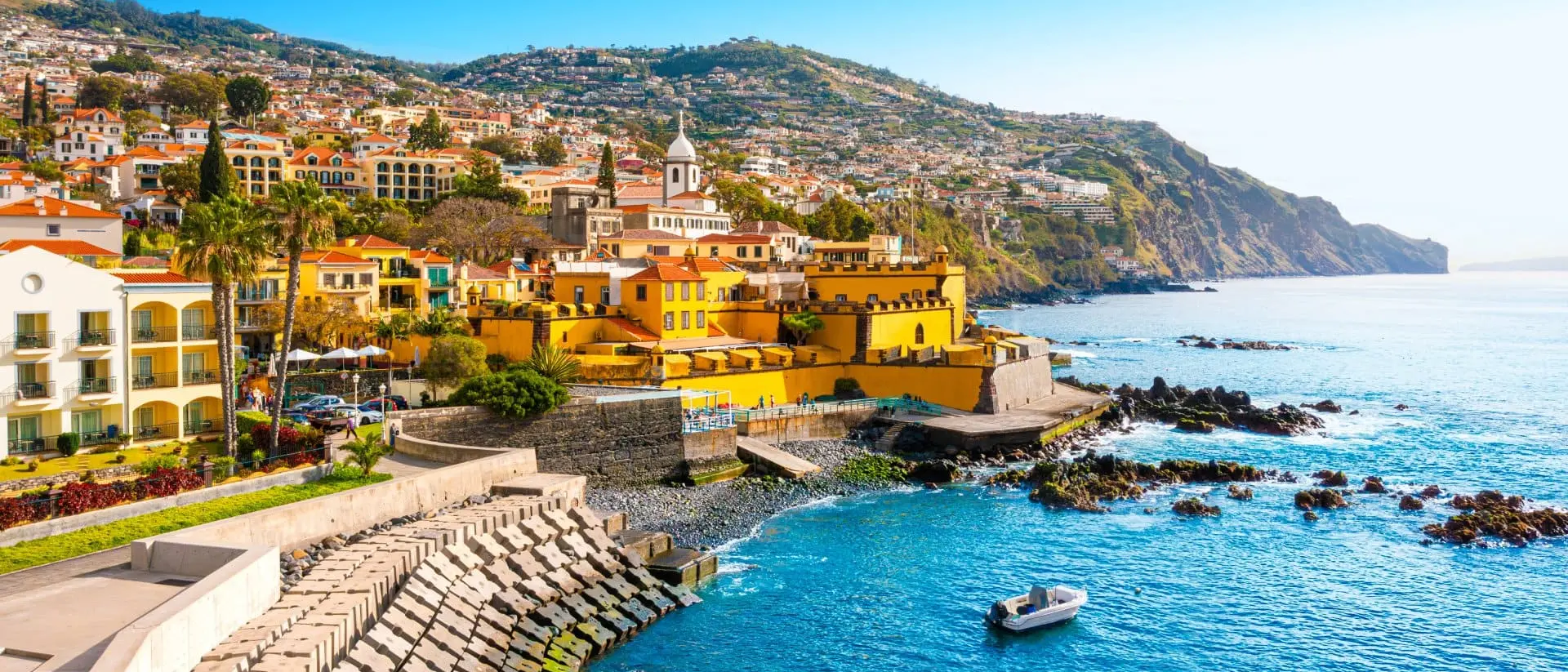 View of Funchal and Fuerte De Madeira in the historical center.