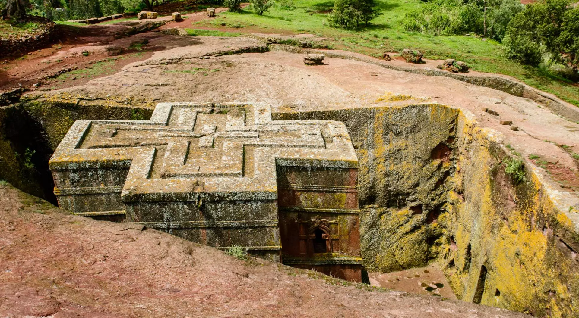 View from above of the famous church of Saint George, cut from a single rock