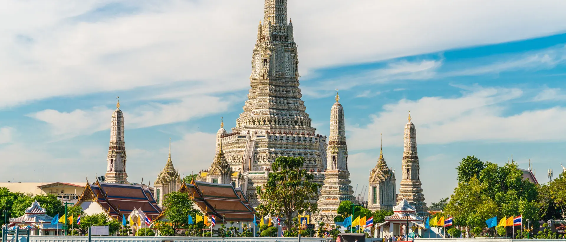 Bangkok, Thailand View of Wat Arun from the water of the Chao Phraya River in Bangkok, Thailand