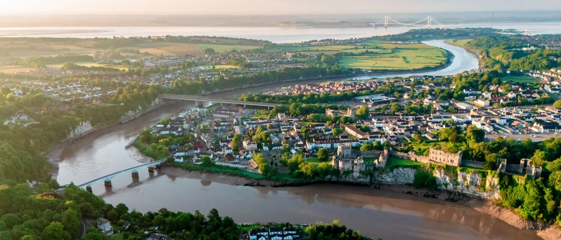 Drone view of Chepstow at morning