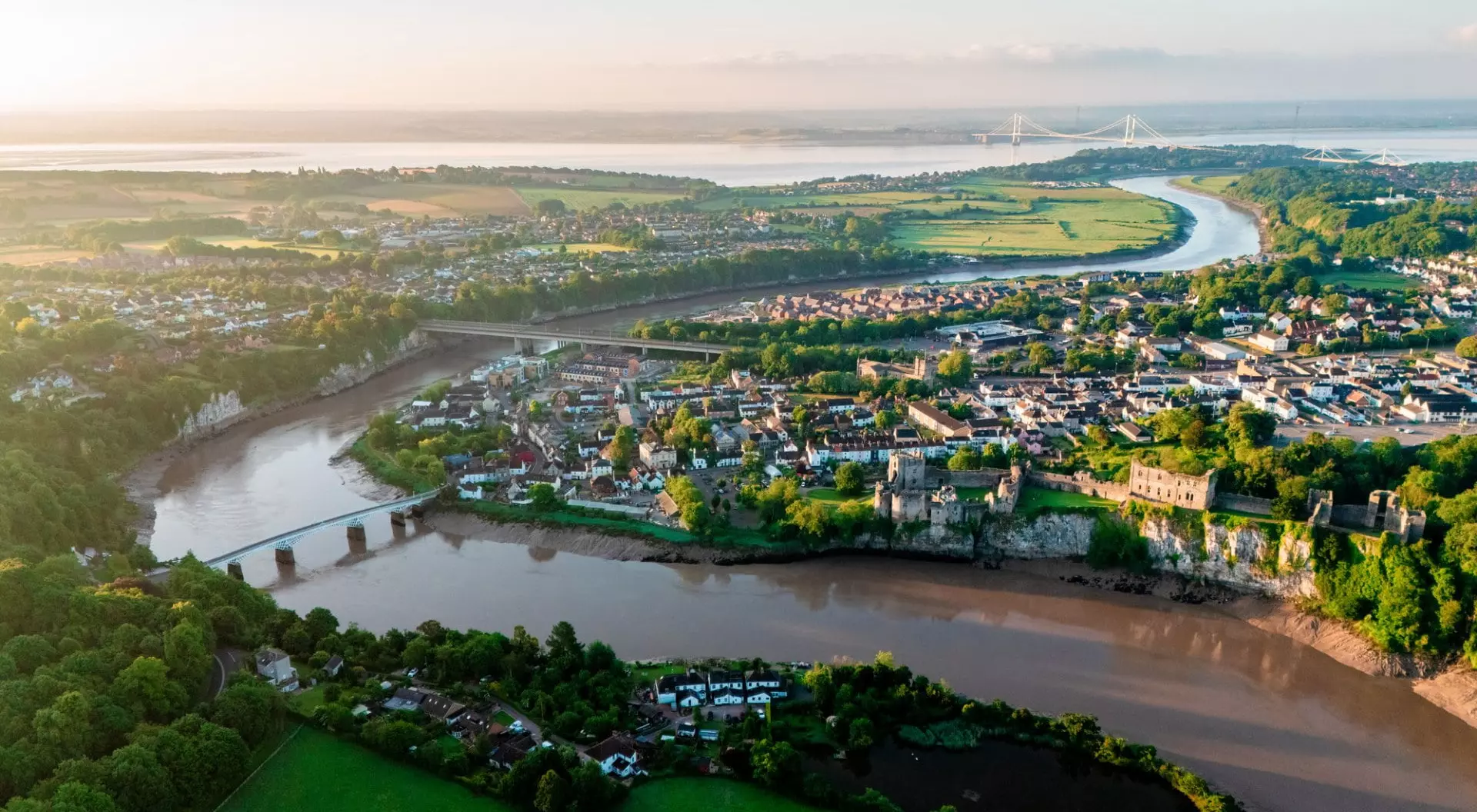 Drone view of Chepstow at morning