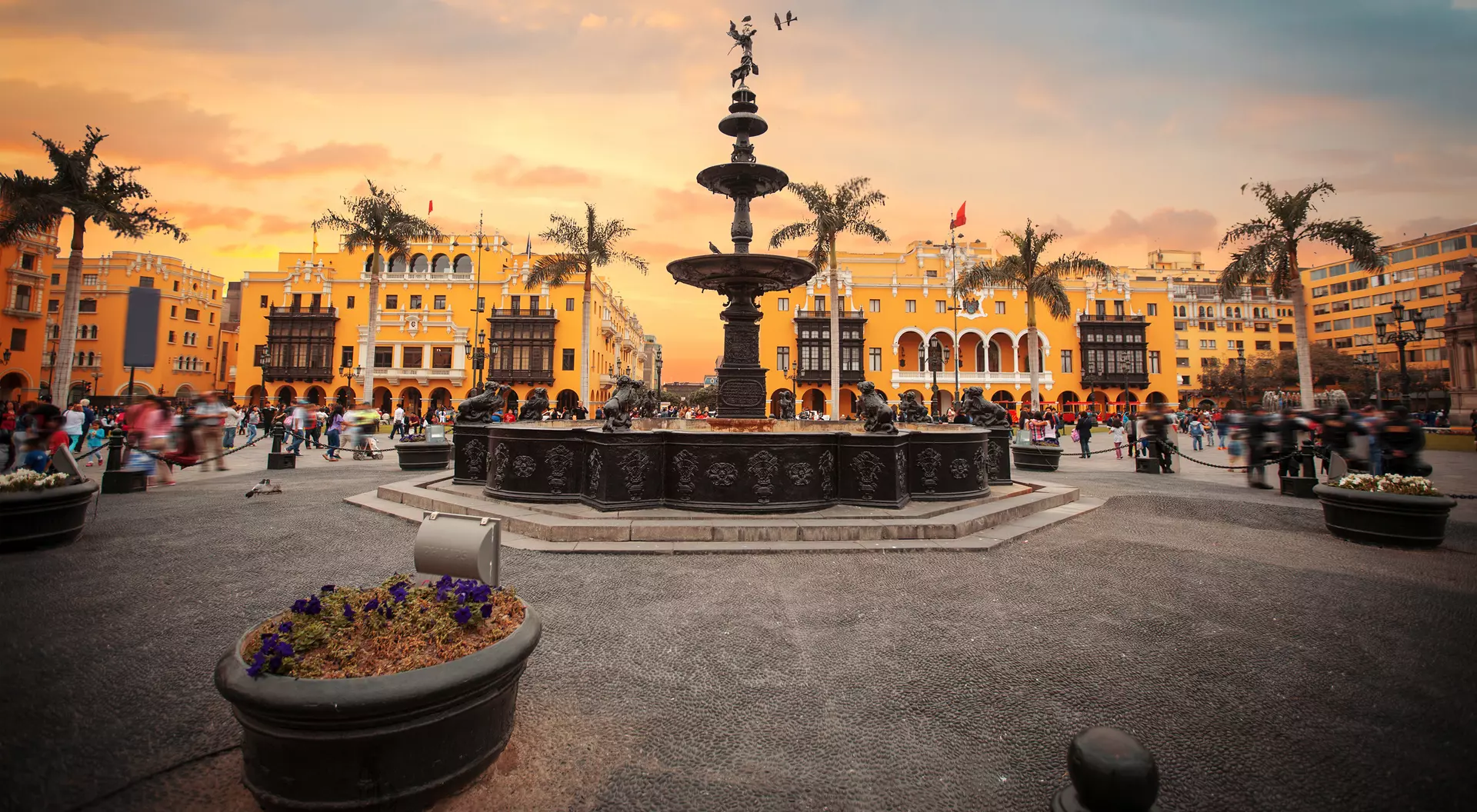 Panoramic view of San Martin Square, in Lima, Peru