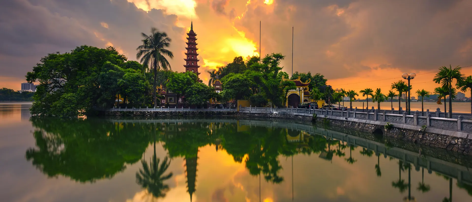 Sunset on Tran Quoc ancient pagoda in Ha Noi city, Vietnam