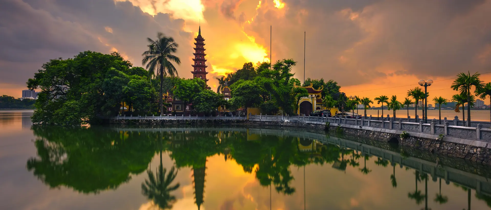 Sunset on Tran Quoc ancient pagoda in Ha Noi city, Vietnam