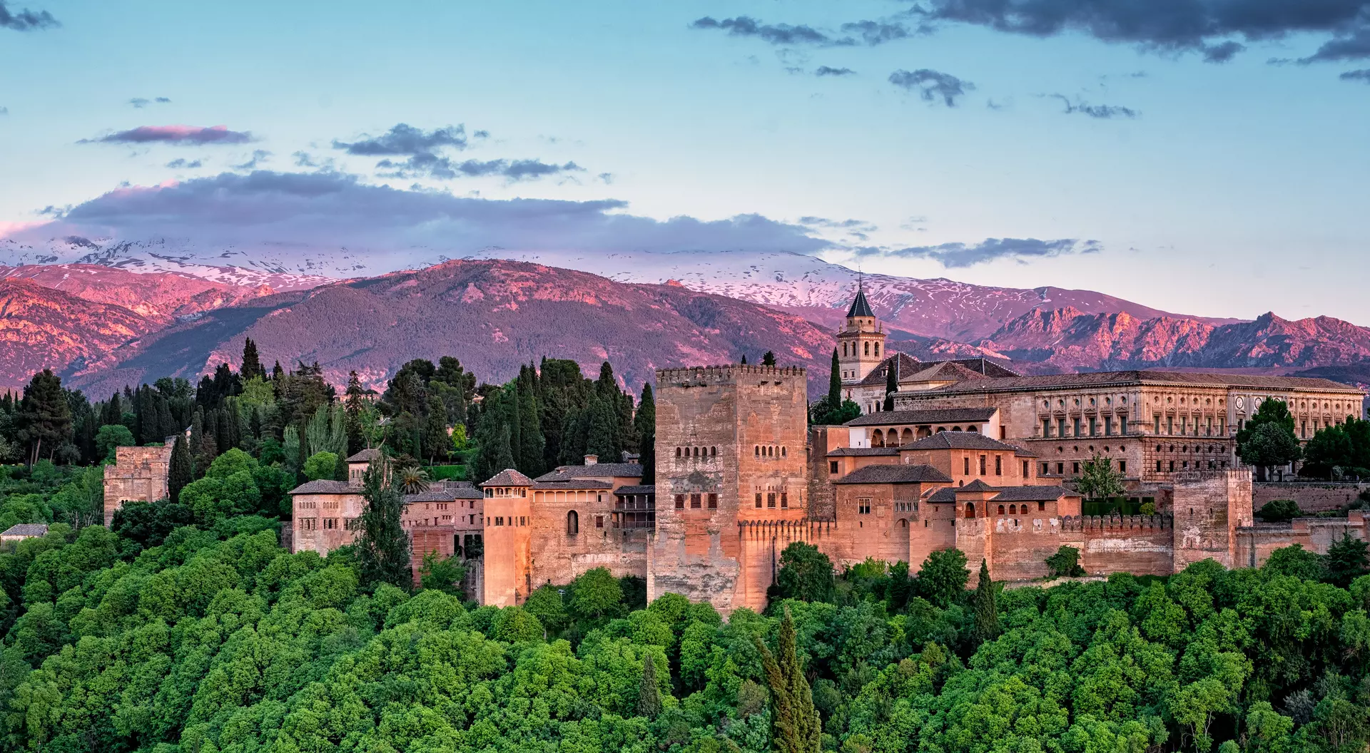 Alhambra in Granada at sunset