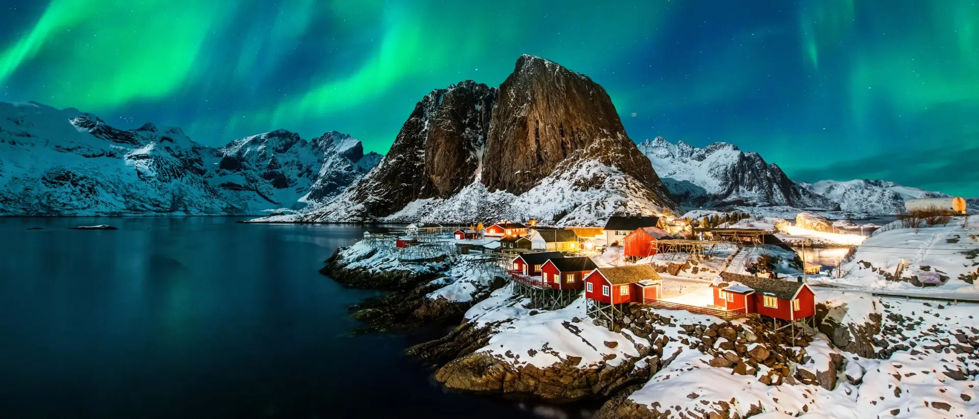 Aurora borealis over Hamnoy in Norway.