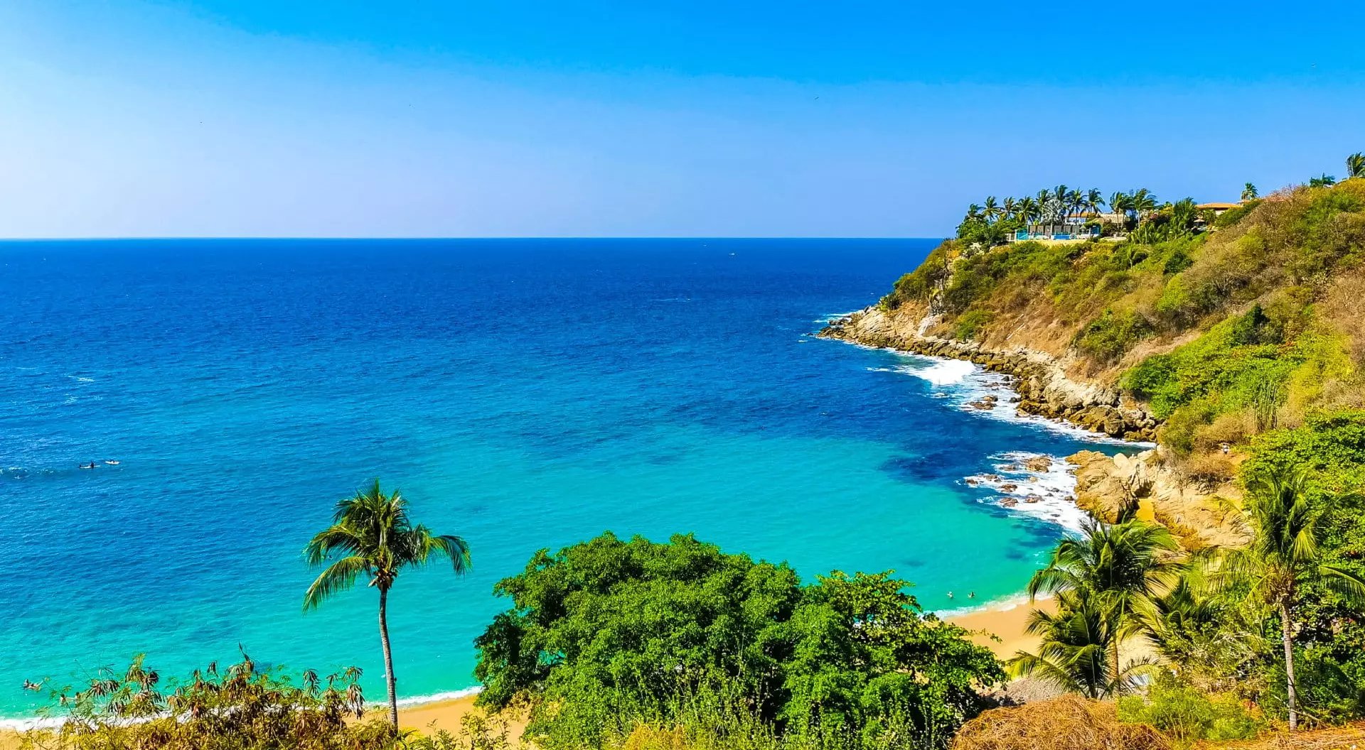 Panoramic view of Carrizalillo beach in Oaxaca Mexico.