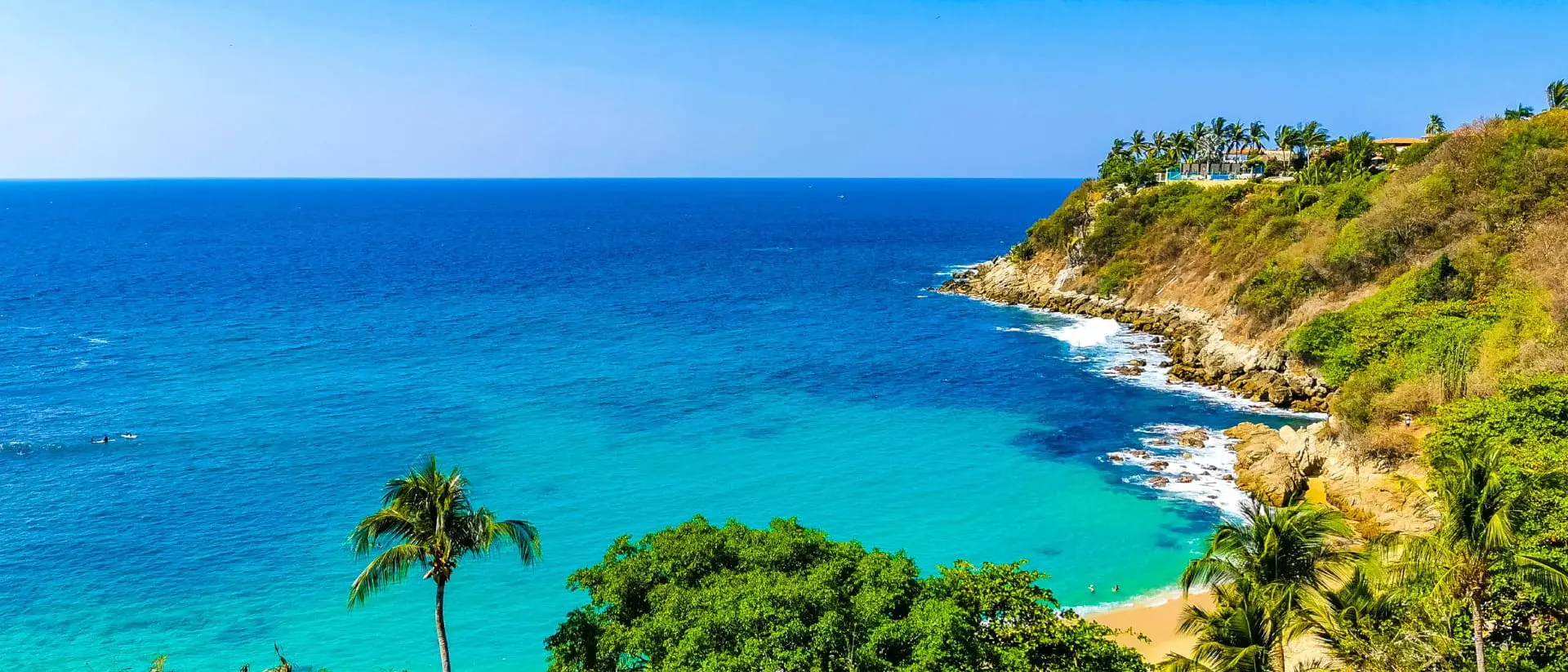 Panoramic view of Carrizalillo beach in Oaxaca Mexico.