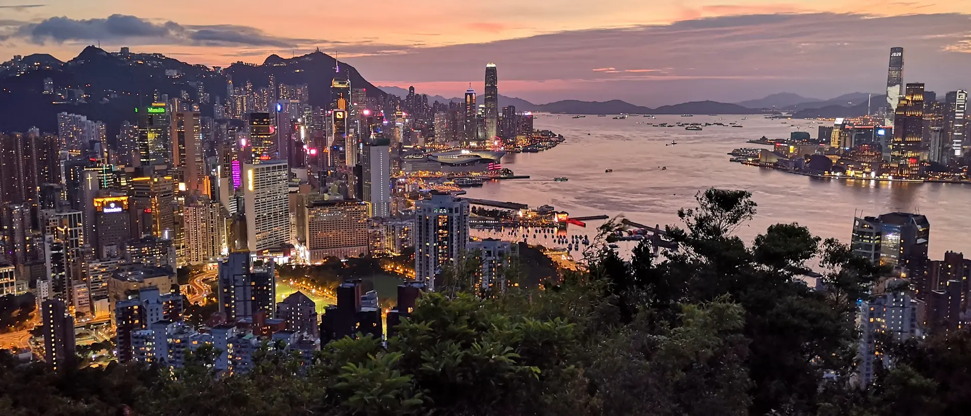 The Hong Kong cityscape at dusk