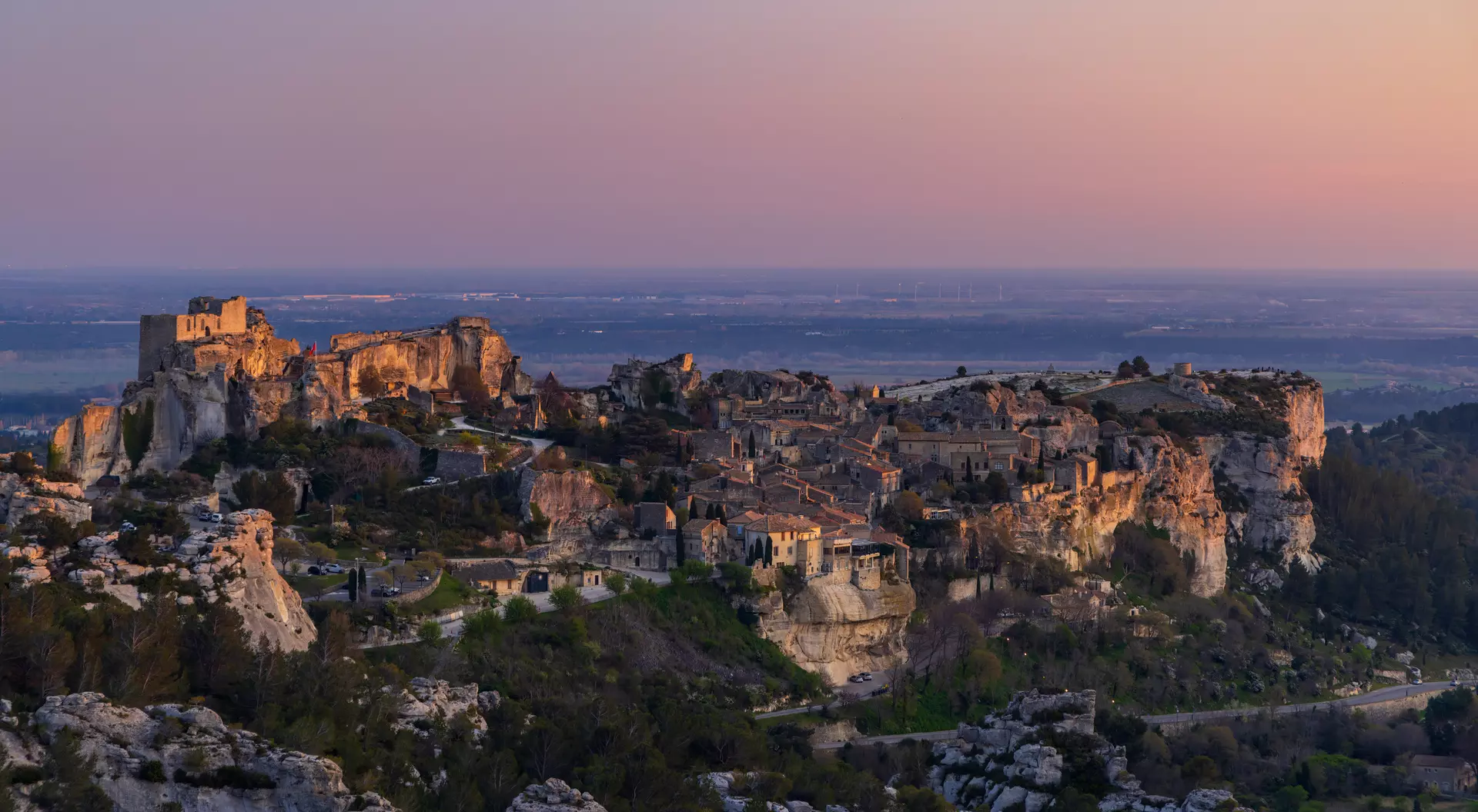 Ancient Les Baux-de-Provence, offers commanding views over the Alpilles mountain range