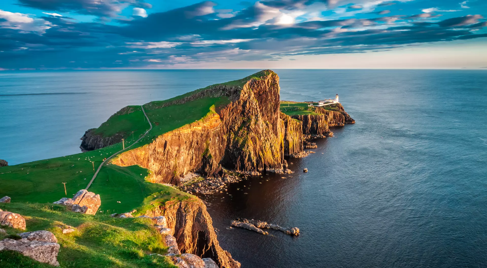 Sunset at the Neist point lighthouse, Isle of Skye