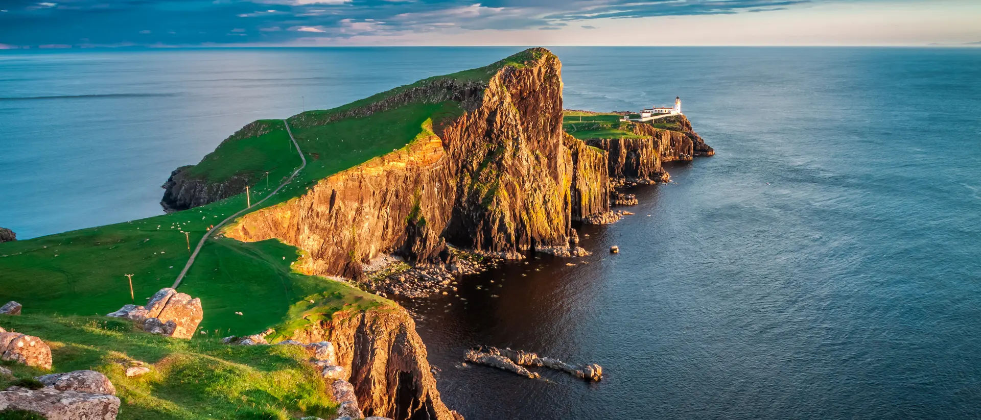 Sunset at the Neist point lighthouse, Isle of Skye