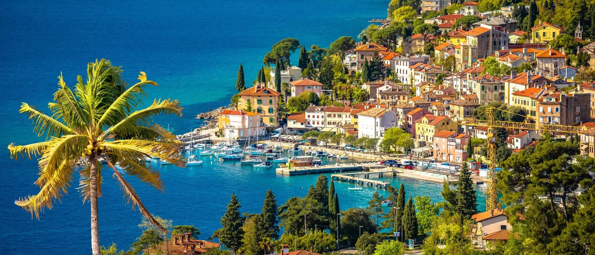 Town of Volosko on Opatija Riviera colofrul view, Kvarner bay of Croatia.