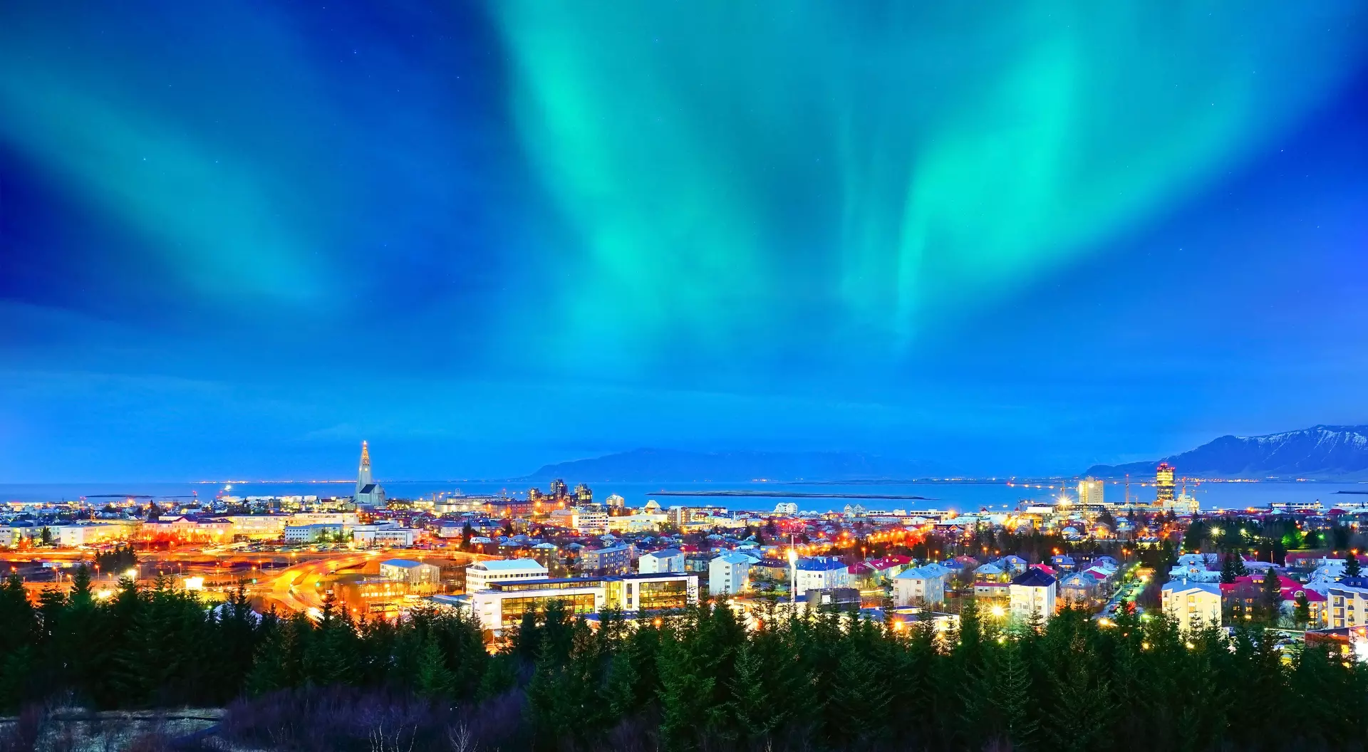 Northern Lights over Reykjavik, Iceland