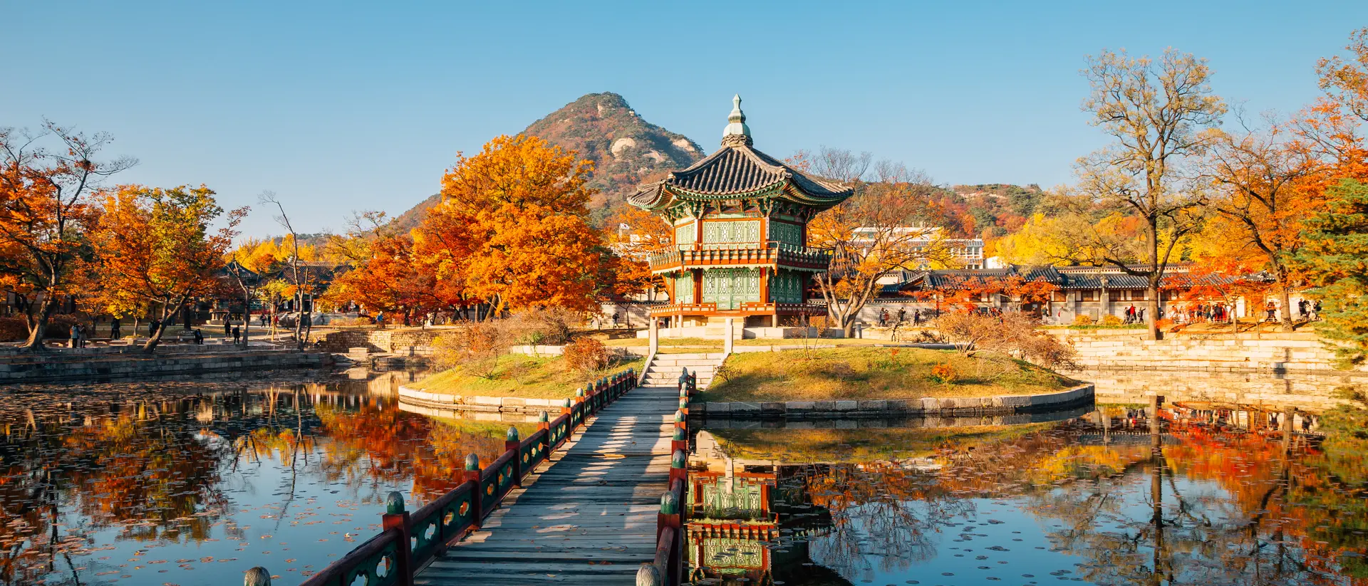 Gyeongbokgung Palace Hyangwonjeong with autumn maple