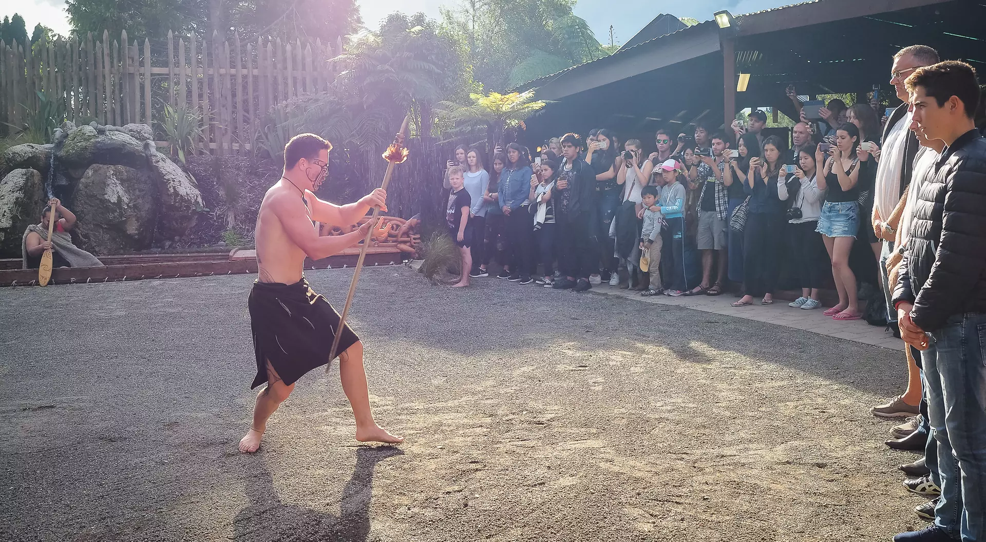 The Haka, a traditional war cry and dance from the Maori people. Maori Village, Rotorua, New Zealand