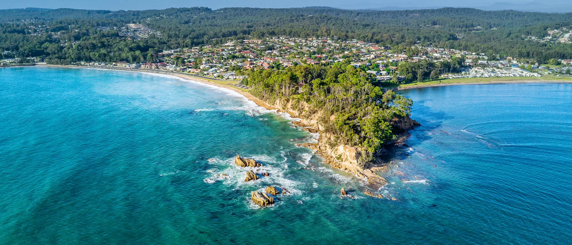 Scenic aerial views of part of Batemans Bay, located on the south coast of NSW Australia.
