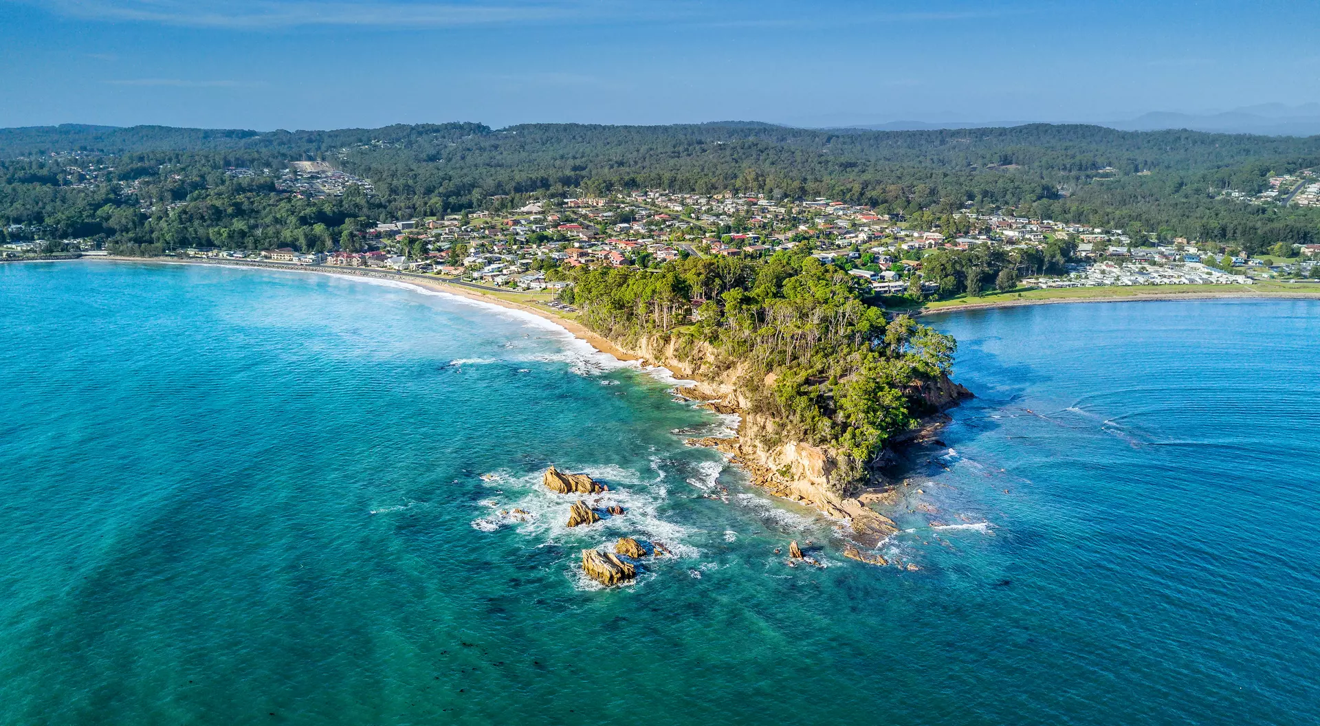 Scenic aerial views of part of Batemans Bay, located on the south coast of NSW Australia.