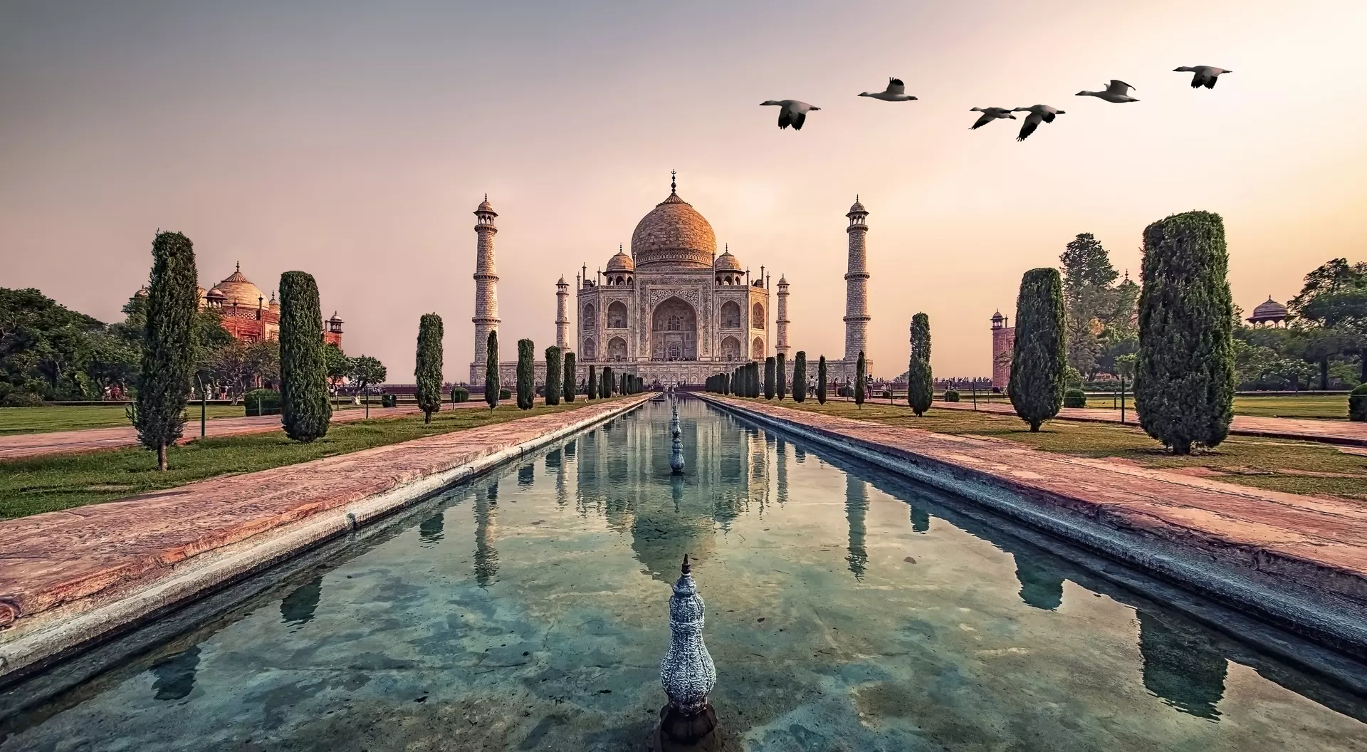 Taj Mahal in sunrise light.
