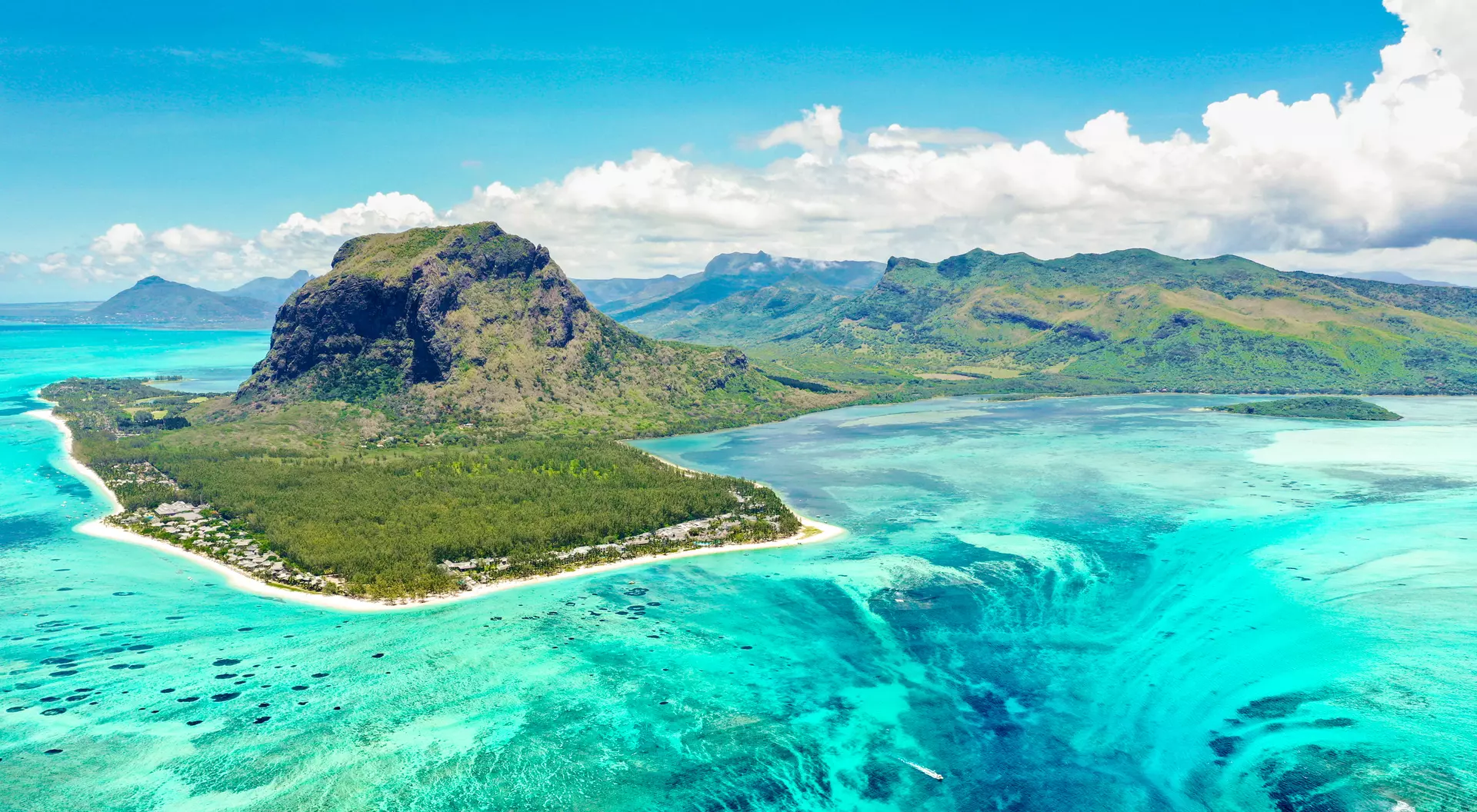 Aerial panoramic view of Mauritius island 