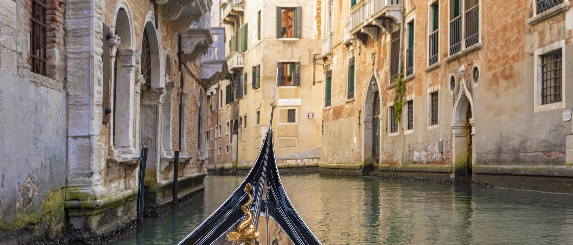 POV from a Gondola on a Canal in Venice, Italy