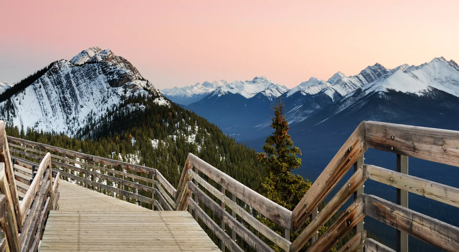 Sunset at Sulphur Mountain boardwalk