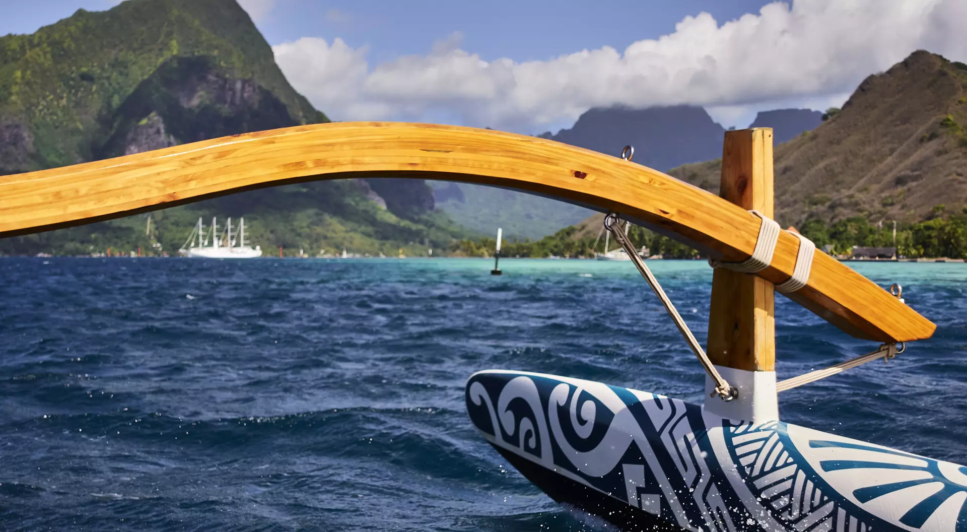 POV of boat speeding towards distant coastline.