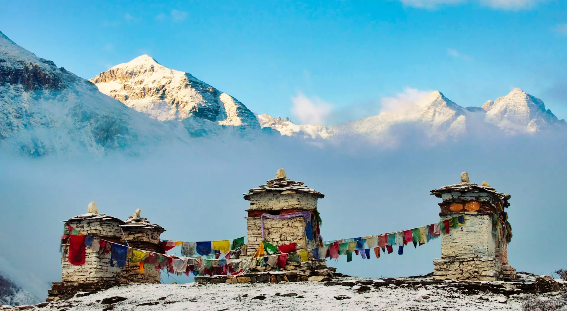 Buddhist stupa in Jomolhari base camp, Paro Bhutan