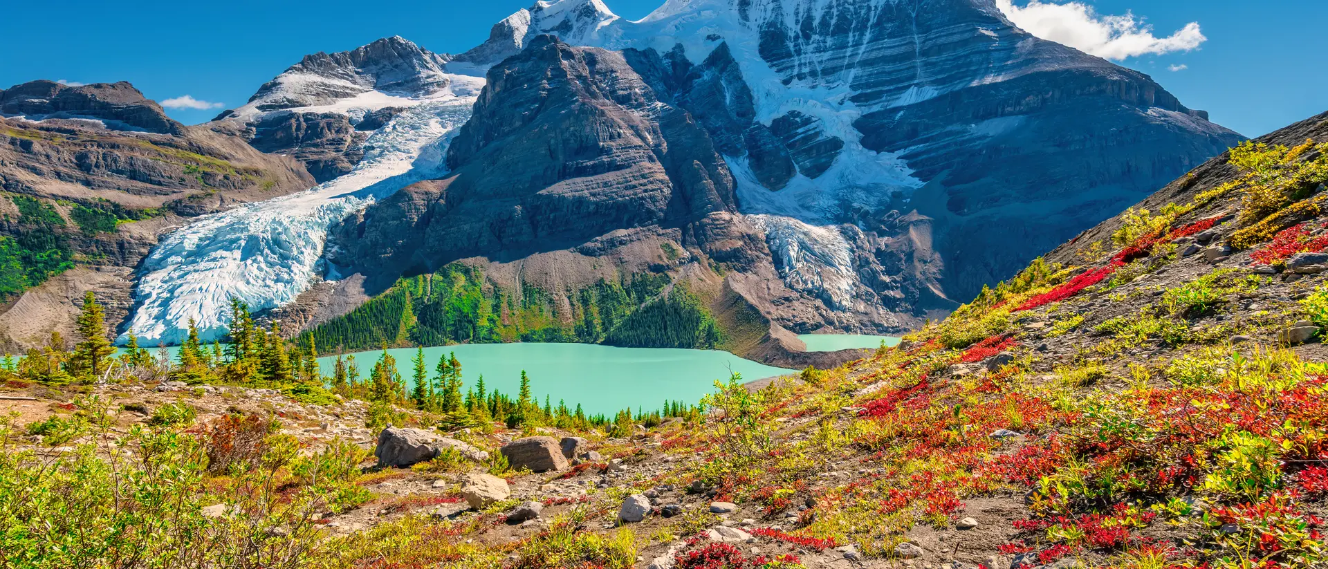 View of Mount Robson from above Berg Lake