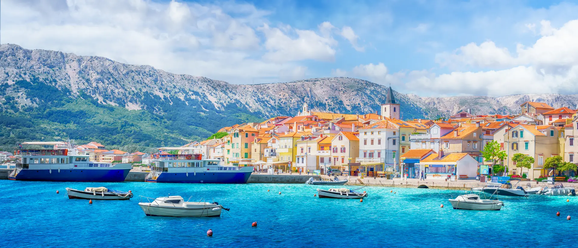 Landscape with Baska town in Krk island.