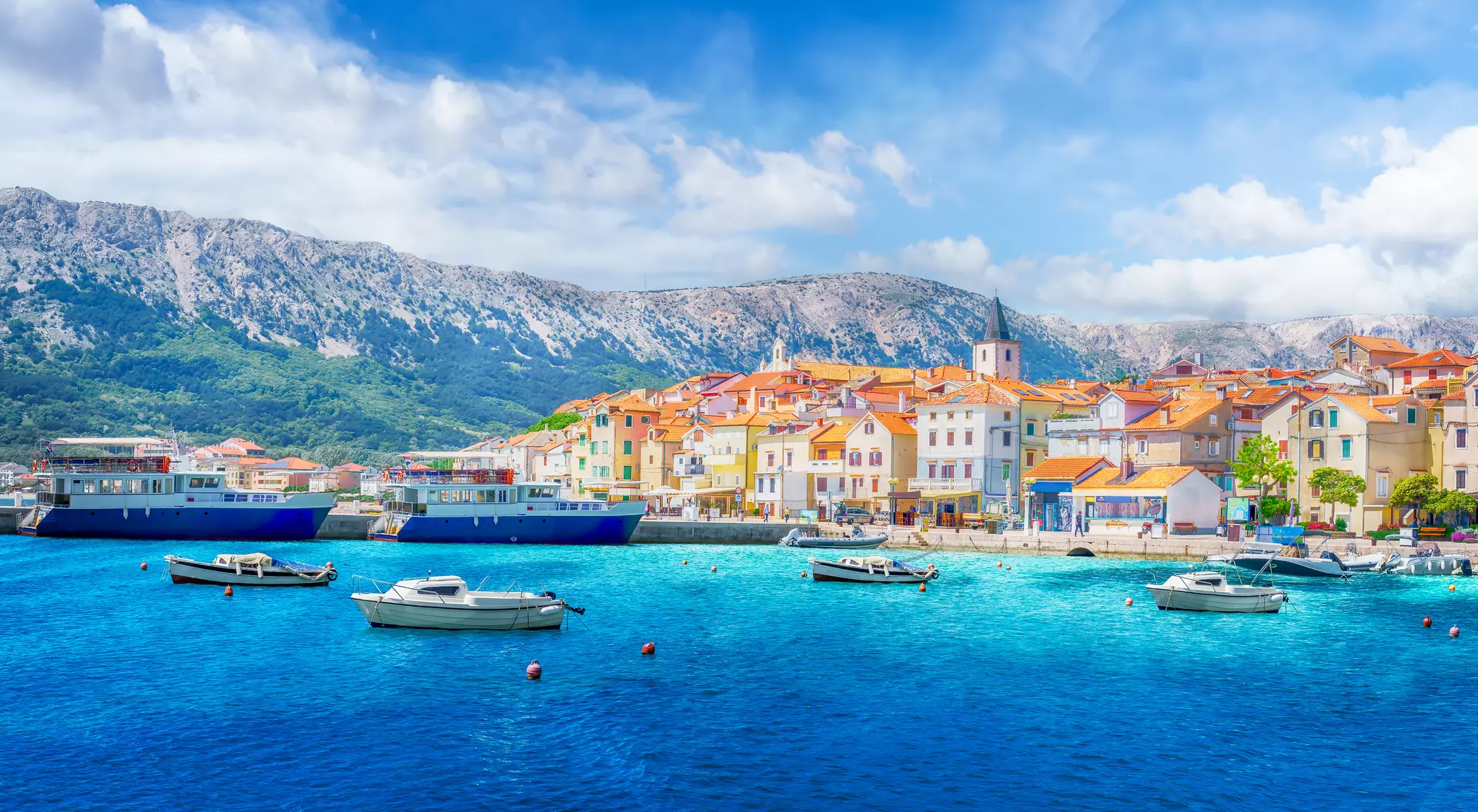 Landscape with Baska town in Krk island.