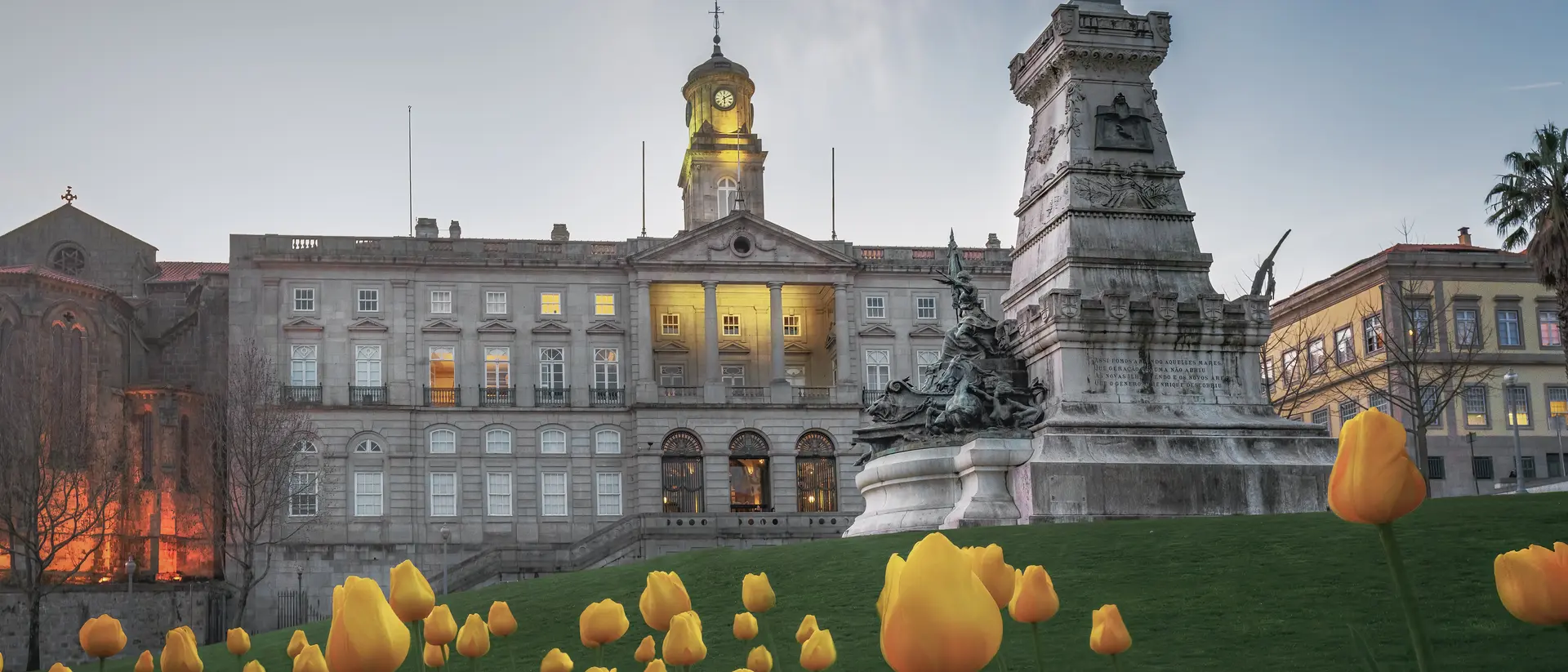 Infante D. Henrique Square with Stock Exchange Palace (Palacio da Bolsa) and Monument to Prince Henry the Navigator