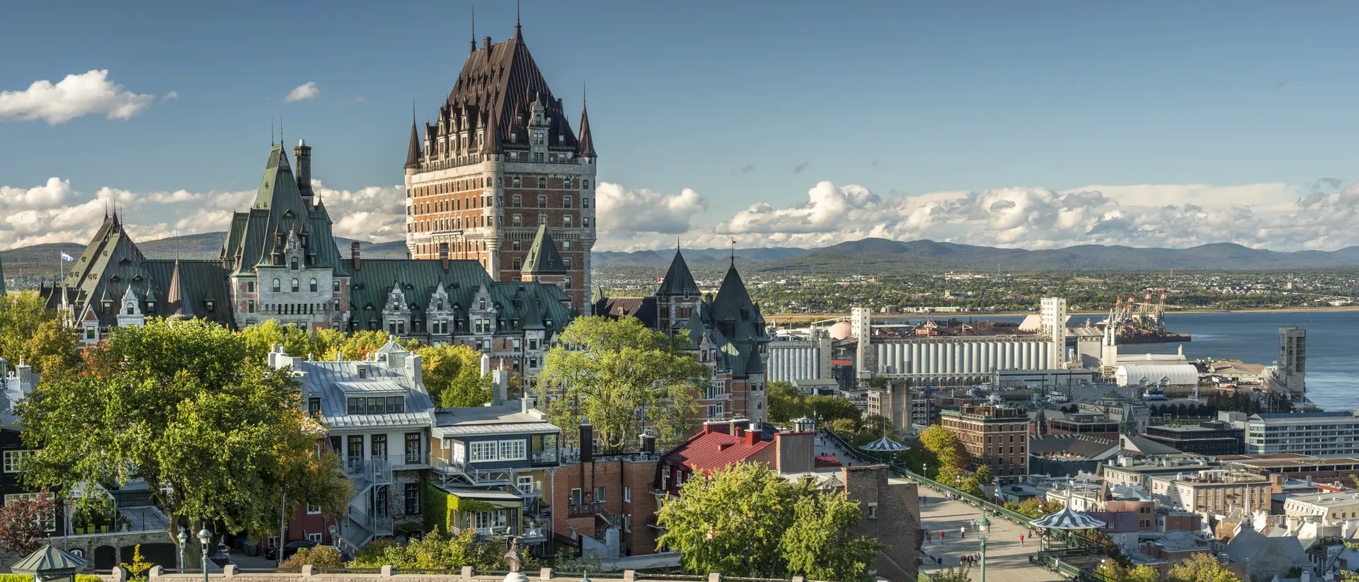 Old Quebec City downtown historic skyline view from the Plains of Abraham